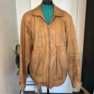 Vintage Countdown to Zero 44 Long Men Leather Bomber Jacket Light Brown